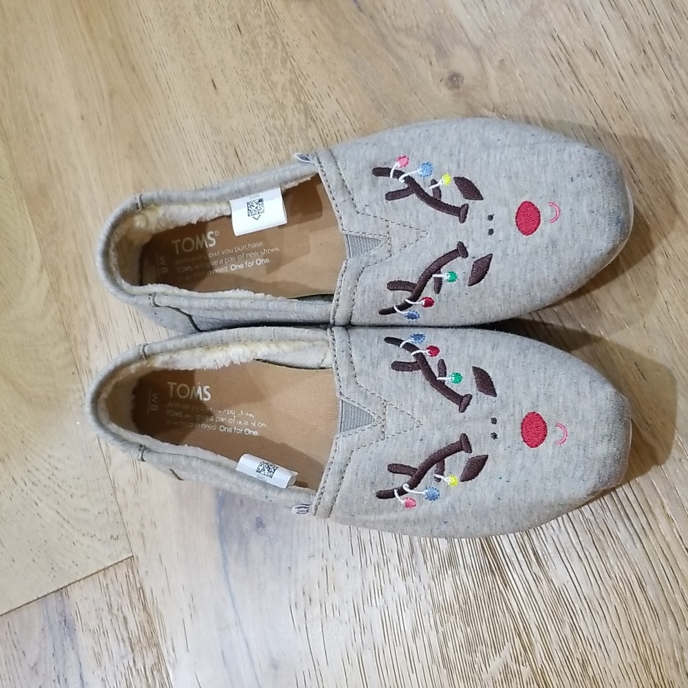 Toms Christmas Reindeer Classic Slip On Shoes— Size 8W